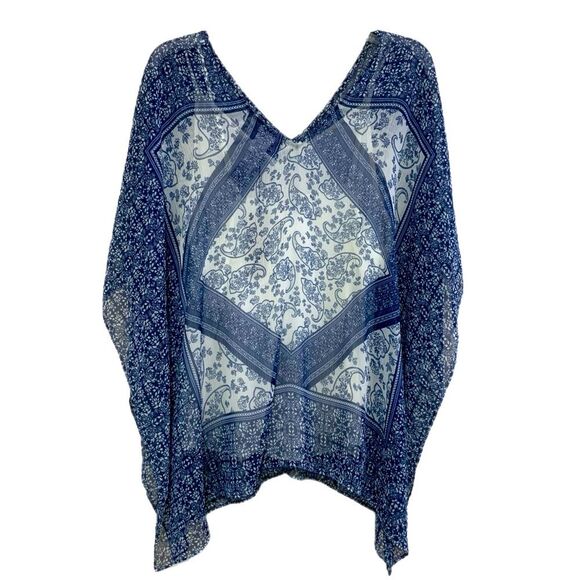 NYDJ CHIFFON CAFTAN POPOVER WOMENS XL BLUE WHITE TOP BLOUSE WITH TANK TOP. - Picture 1 of 11